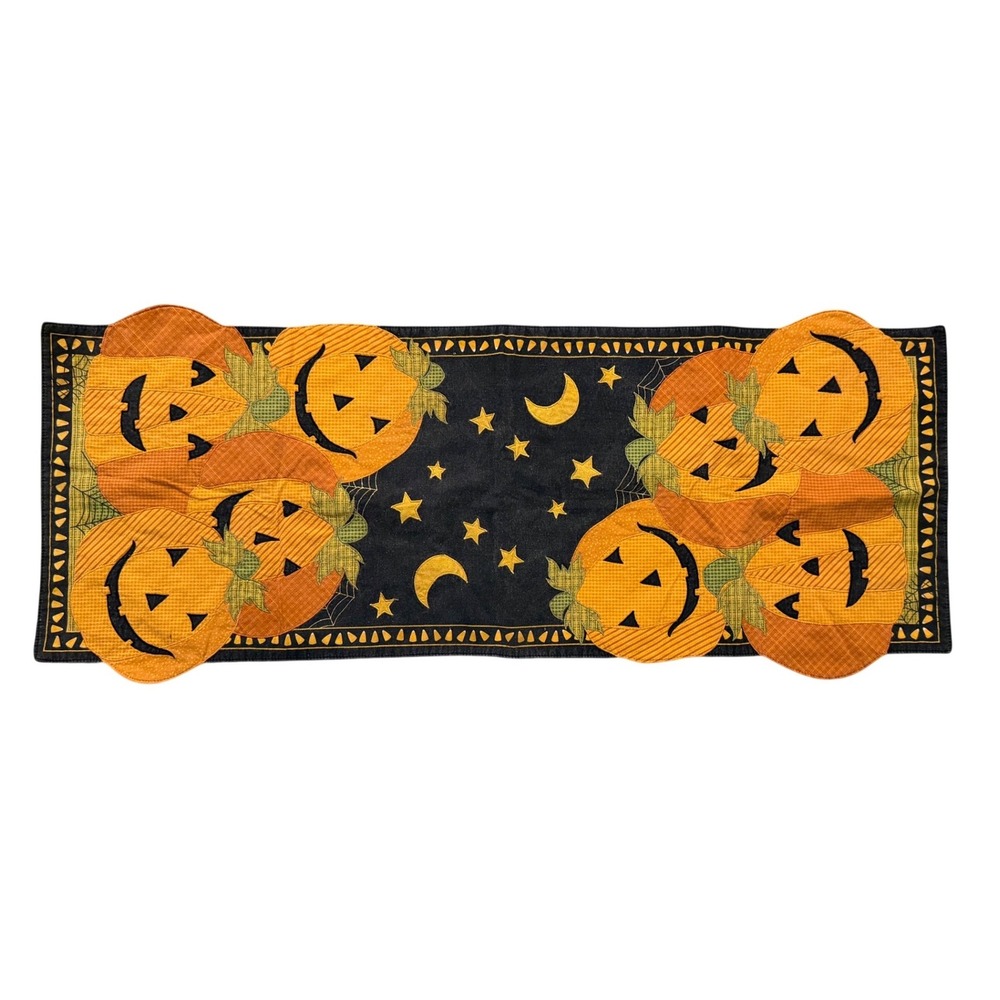 Halloween Pumpkin Jack-O-Lantern Table Runner Candy Corn Border 34x12 Black